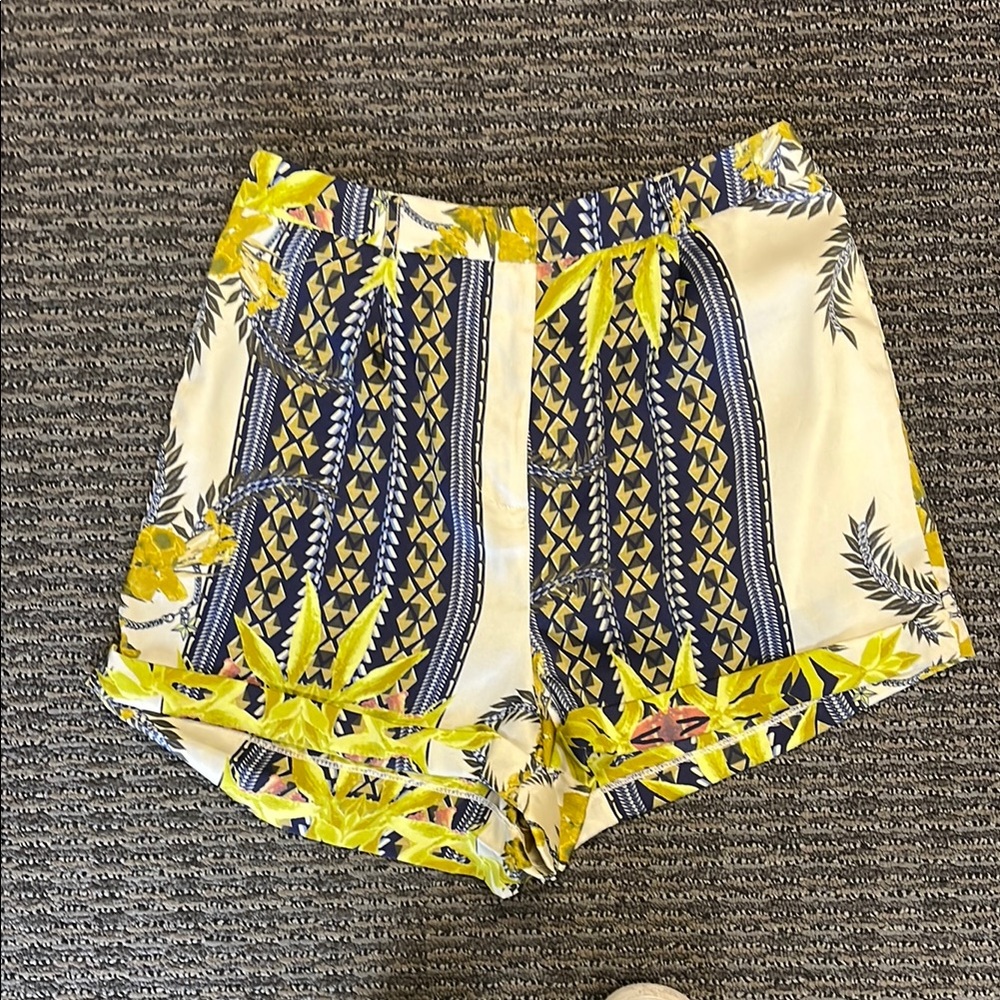 Topshop High Waist Yellow and Blue Shorts with Bohemian Flair